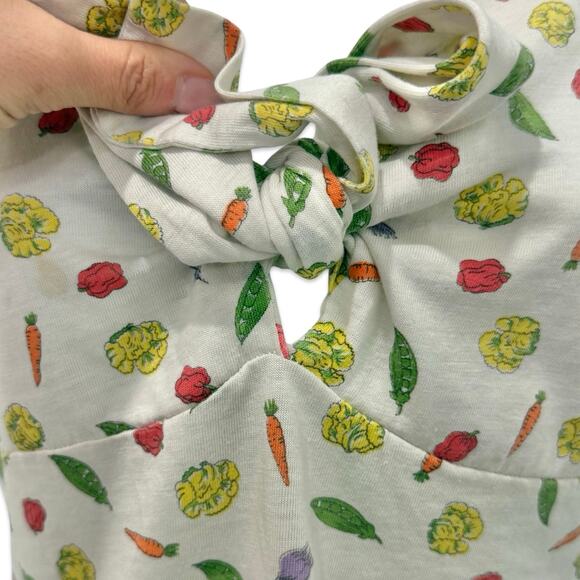 Vintage Tie Front Ivory Vegetable Print Carrot Tomato Peas Lettuce Tee size S - Picture 8 of 10